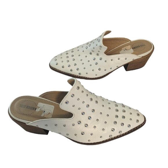 Western Studded Arider Girl Cara Mules Stacked Heel Pointed Toe Boho - Picture 2 of 8